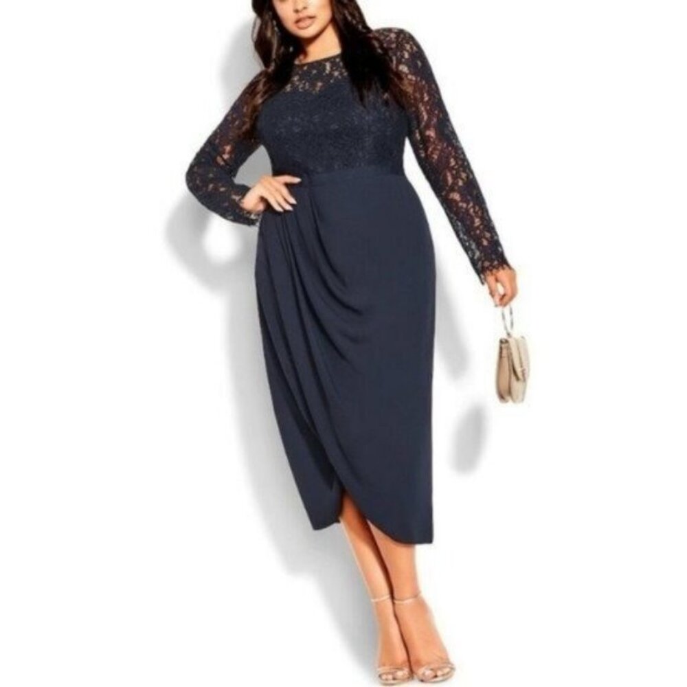 City Chic Navy Elegant FF Dress Size 18 NWT